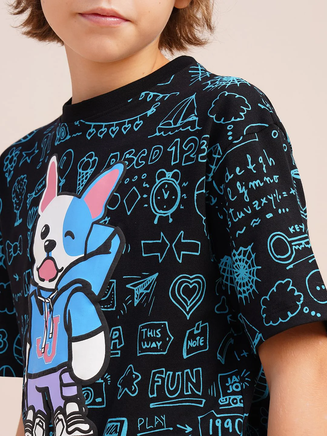 Boys Black Printed Cotton T-shirt - Image 6