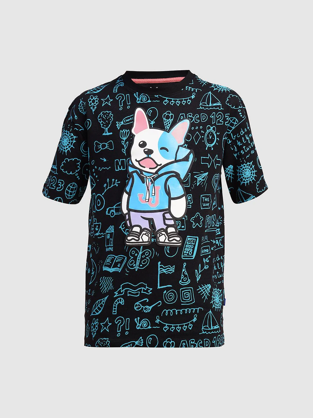 Boys Black Printed Cotton T-shirt - Image 7