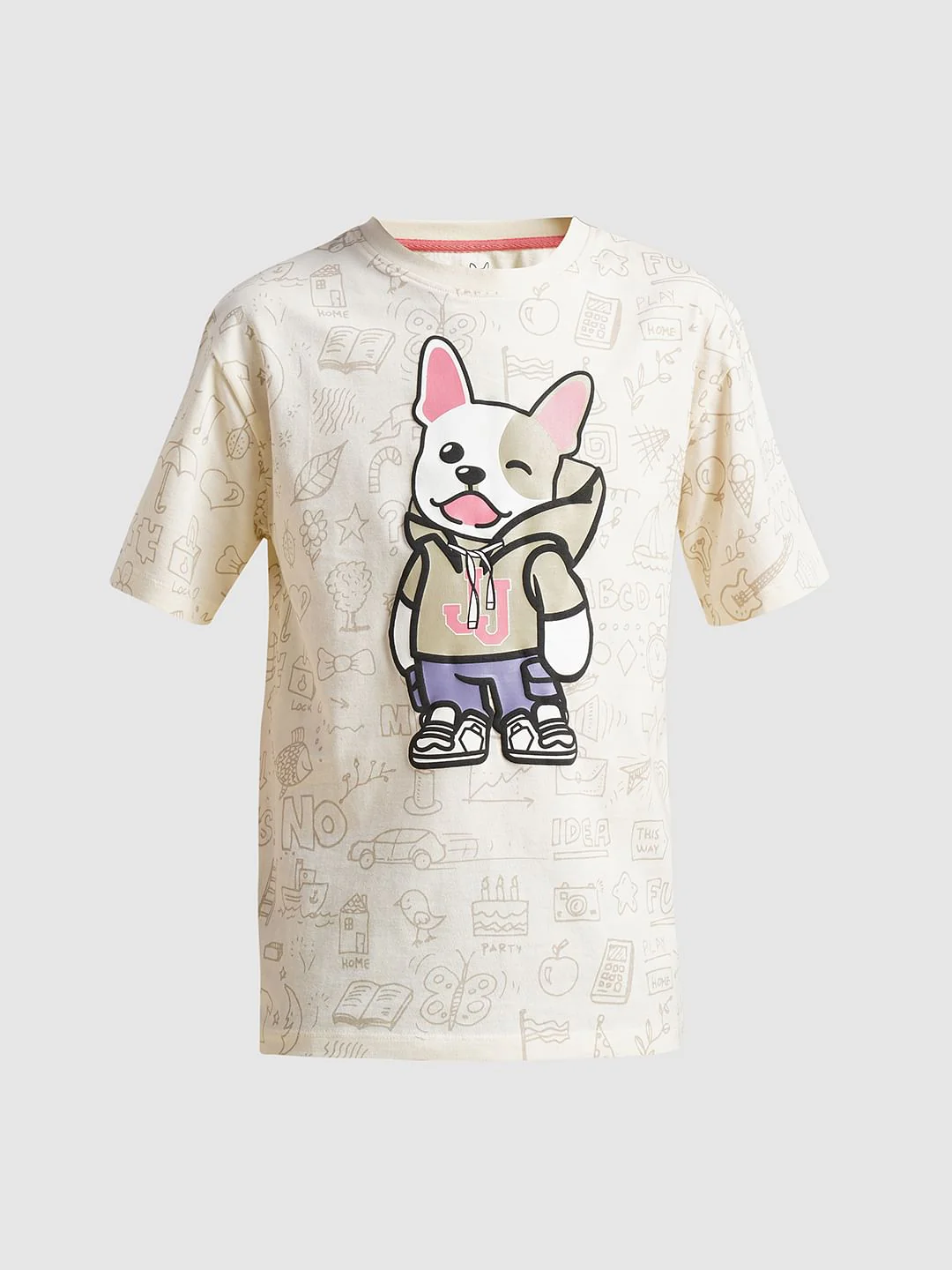 Boys Beige Printed Cotton T-shirt - Image 7