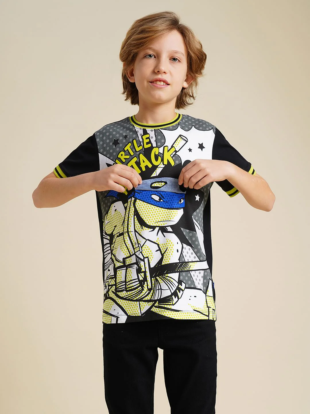 Boys Black Ninja Turtles Print T-shirt - Image 2