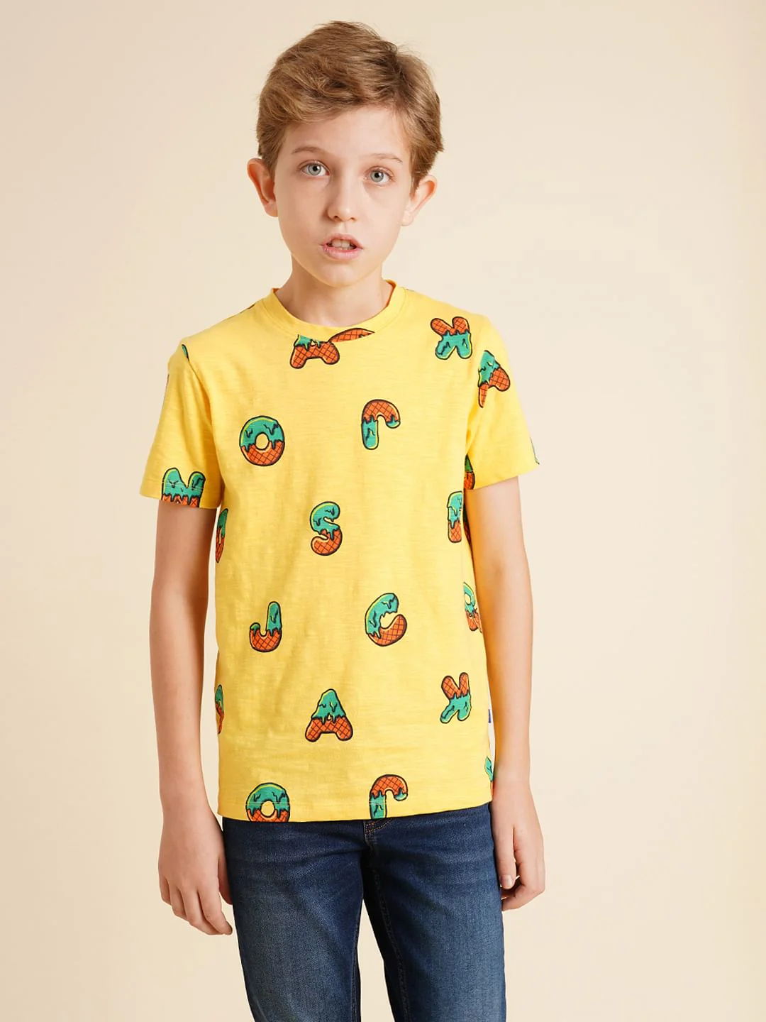 Boys Yellow Printed Cotton T-shirt - Image 2