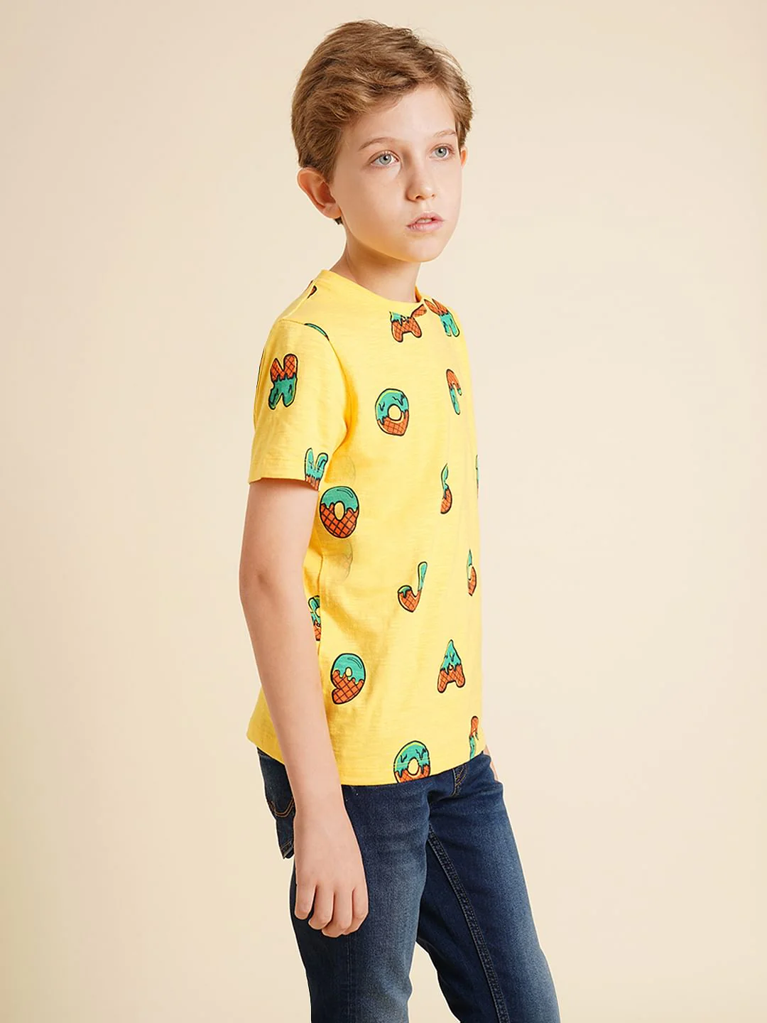 Boys Yellow Printed Cotton T-shirt - Image 3