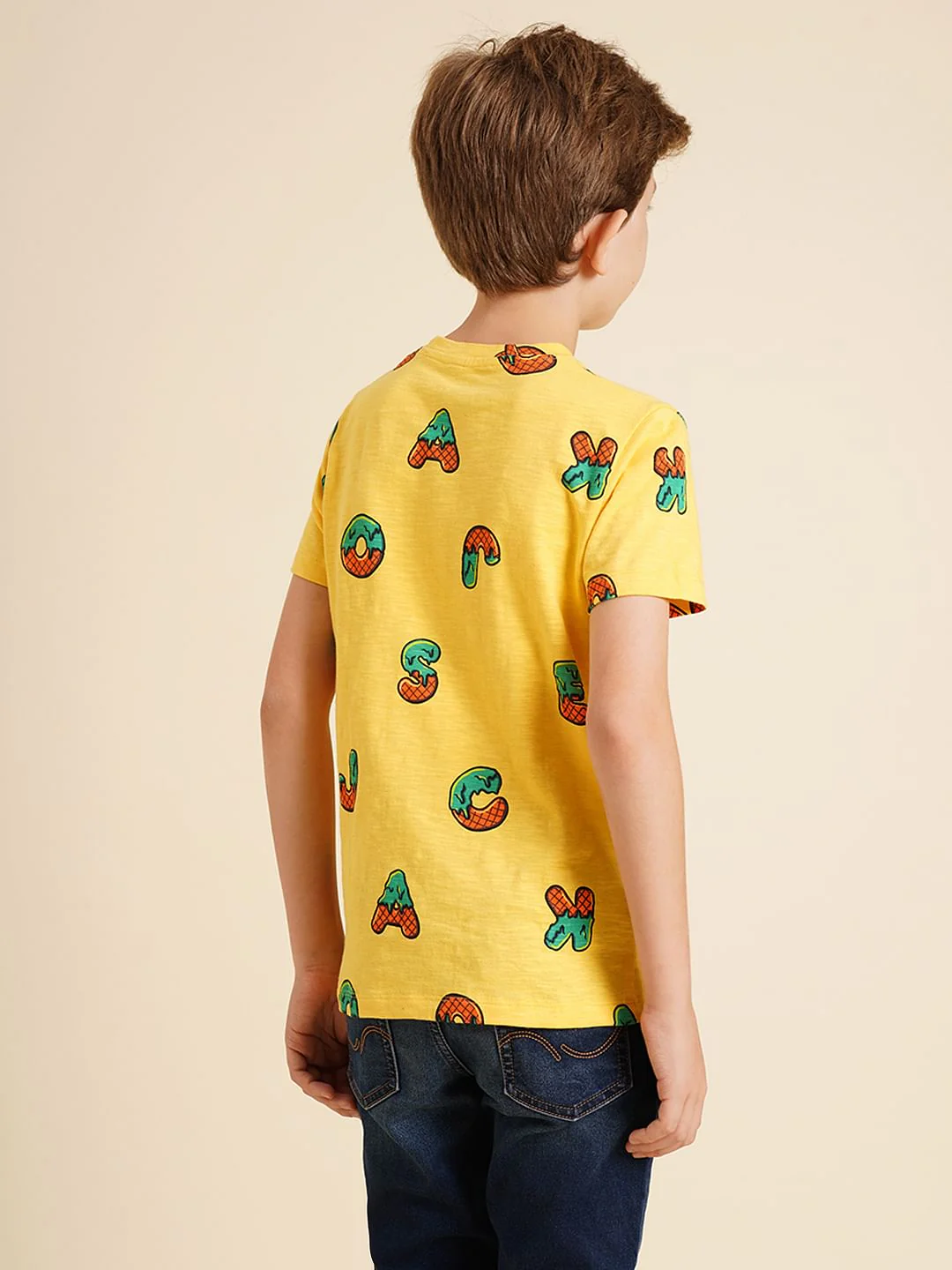 Boys Yellow Printed Cotton T-shirt - Image 4
