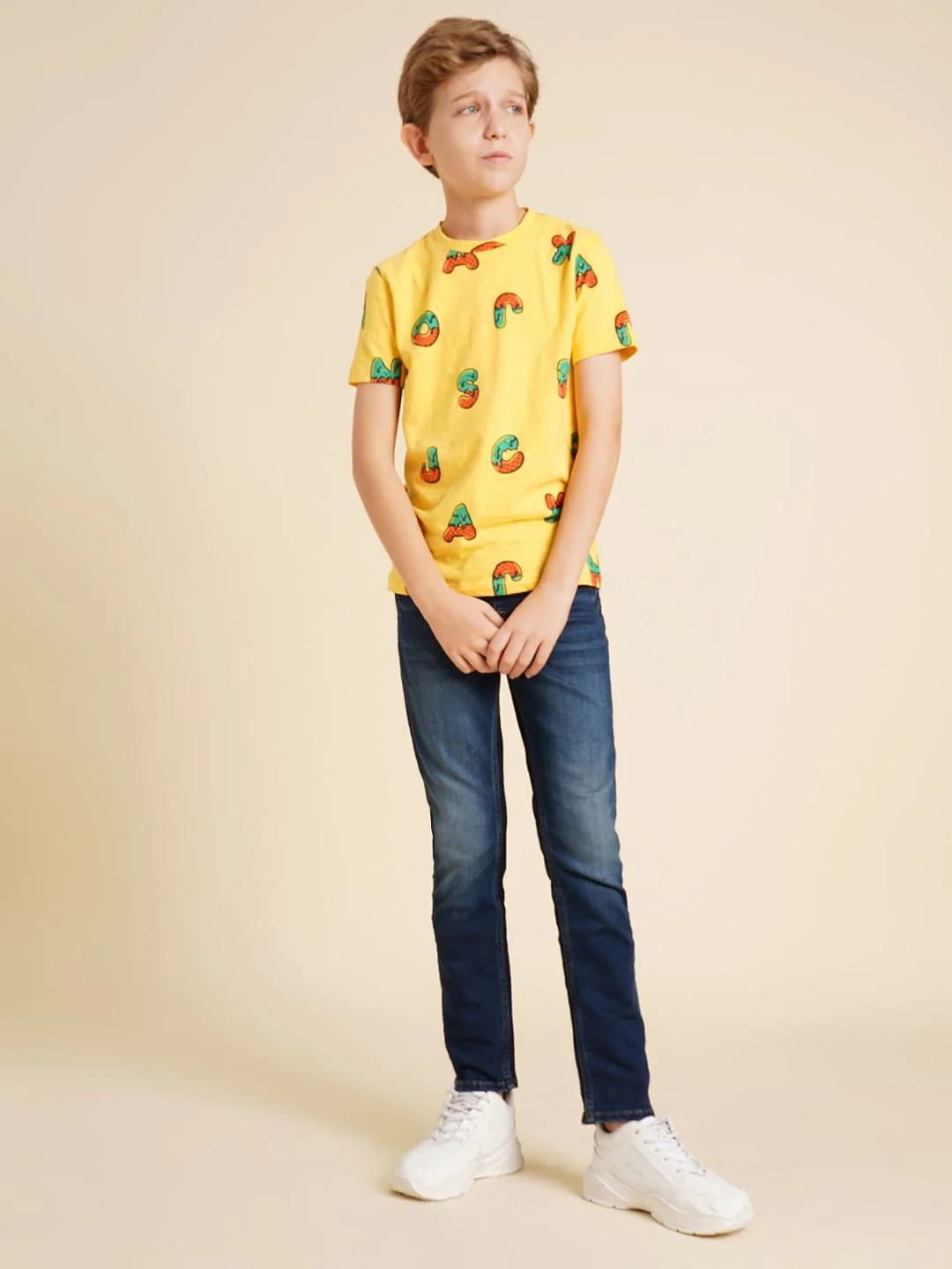 Boys Yellow Printed Cotton T-shirt - Image 5