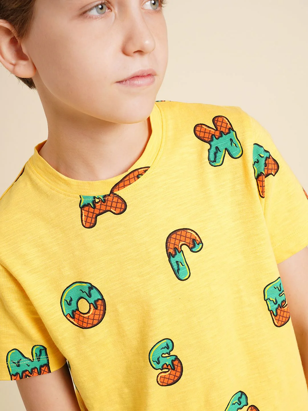 Boys Yellow Printed Cotton T-shirt - Image 6