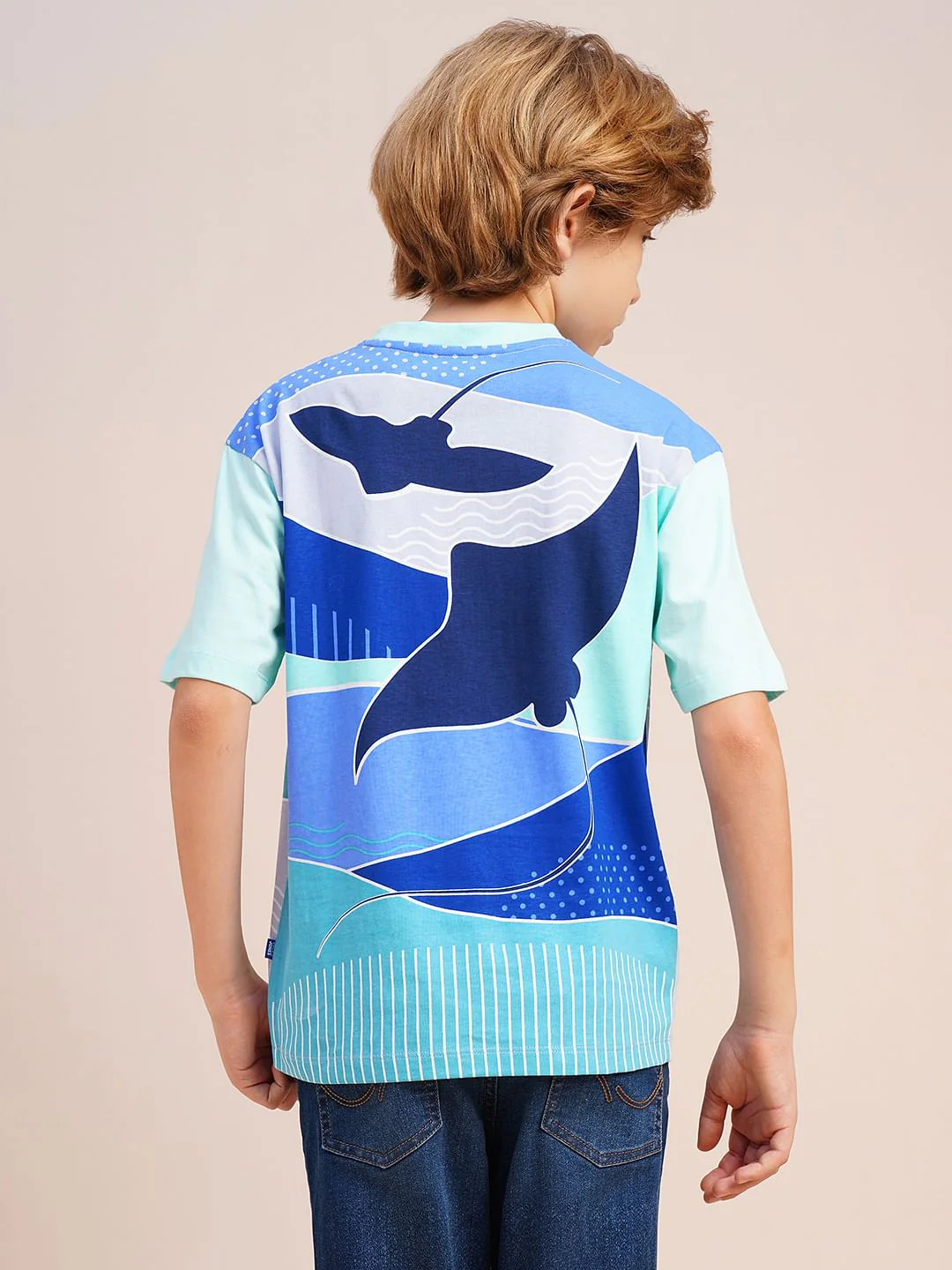Boys Blue Whale Printed Cotton T-shirt - Image 4