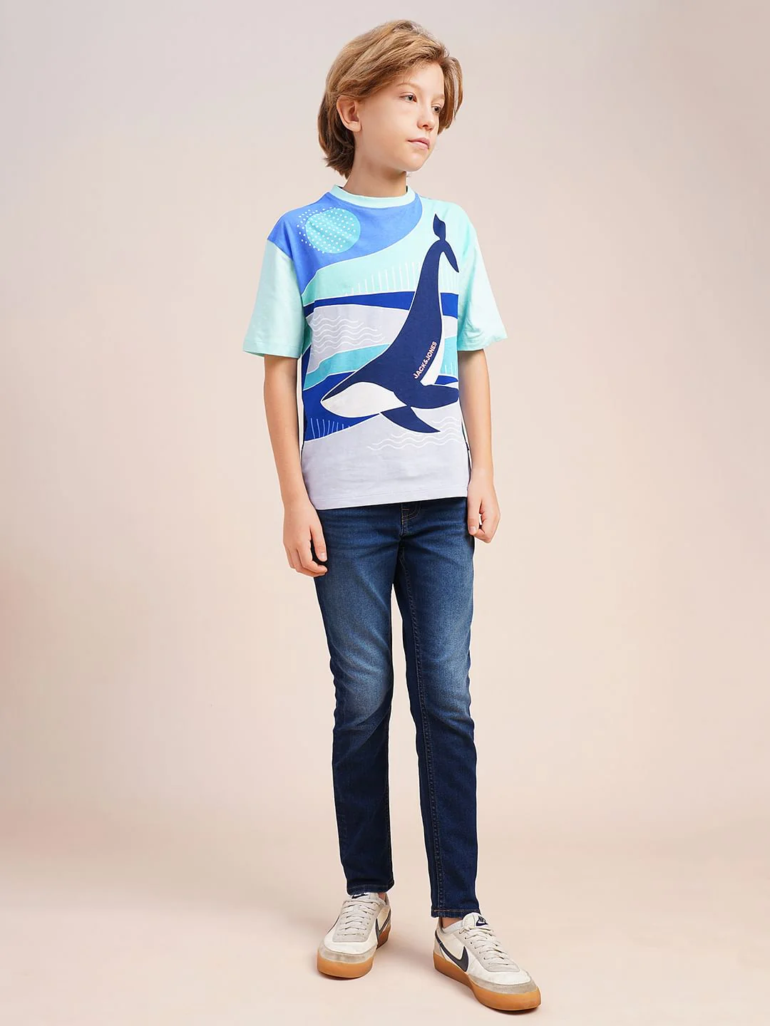 Boys Blue Whale Printed Cotton T-shirt - Image 5