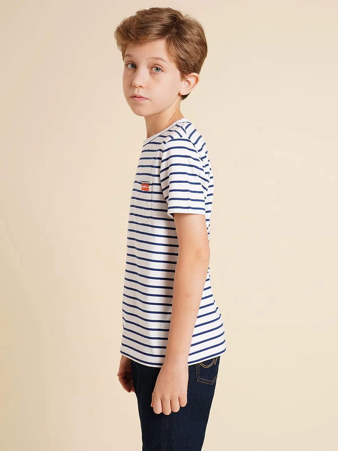 Boys White Striped Cotton T-shirt - Image 3
