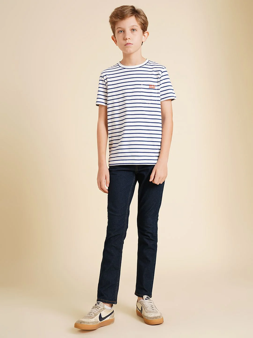 Boys White Striped Cotton T-shirt - Image 5