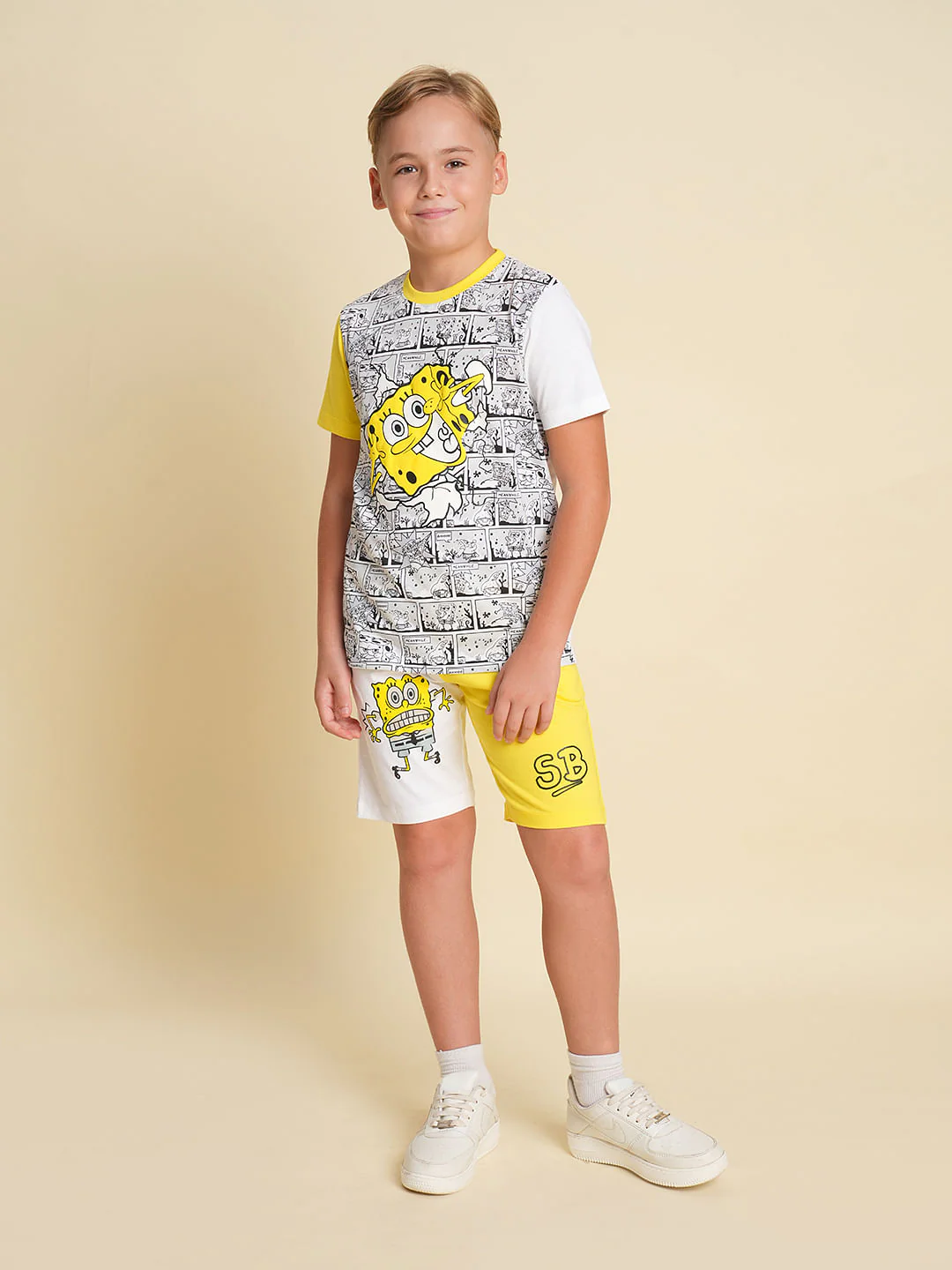 Boys Yellow SpongeBob Print Co-ord Set Shorts - Image 5