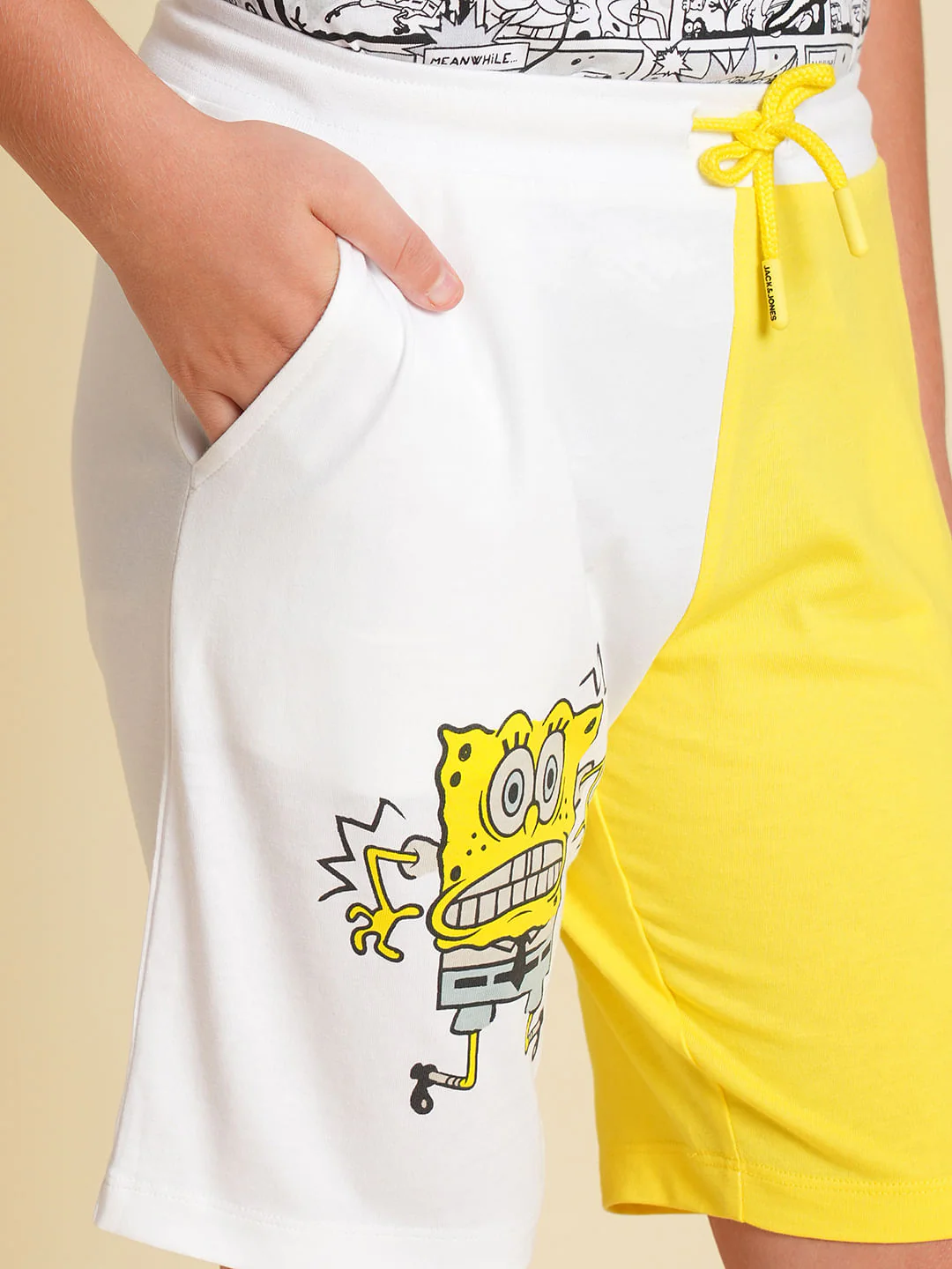 Boys Yellow SpongeBob Print Co-ord Set Shorts - Image 6