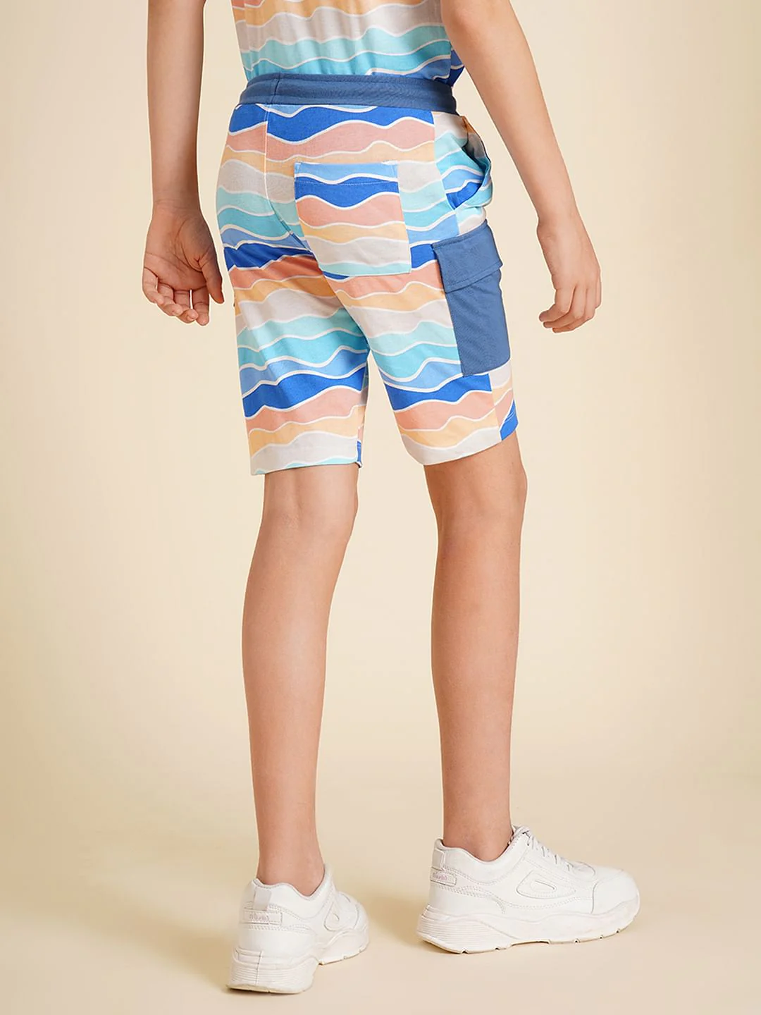 Boys Blue Printed Knitted Co-ord Set Shorts - Image 4