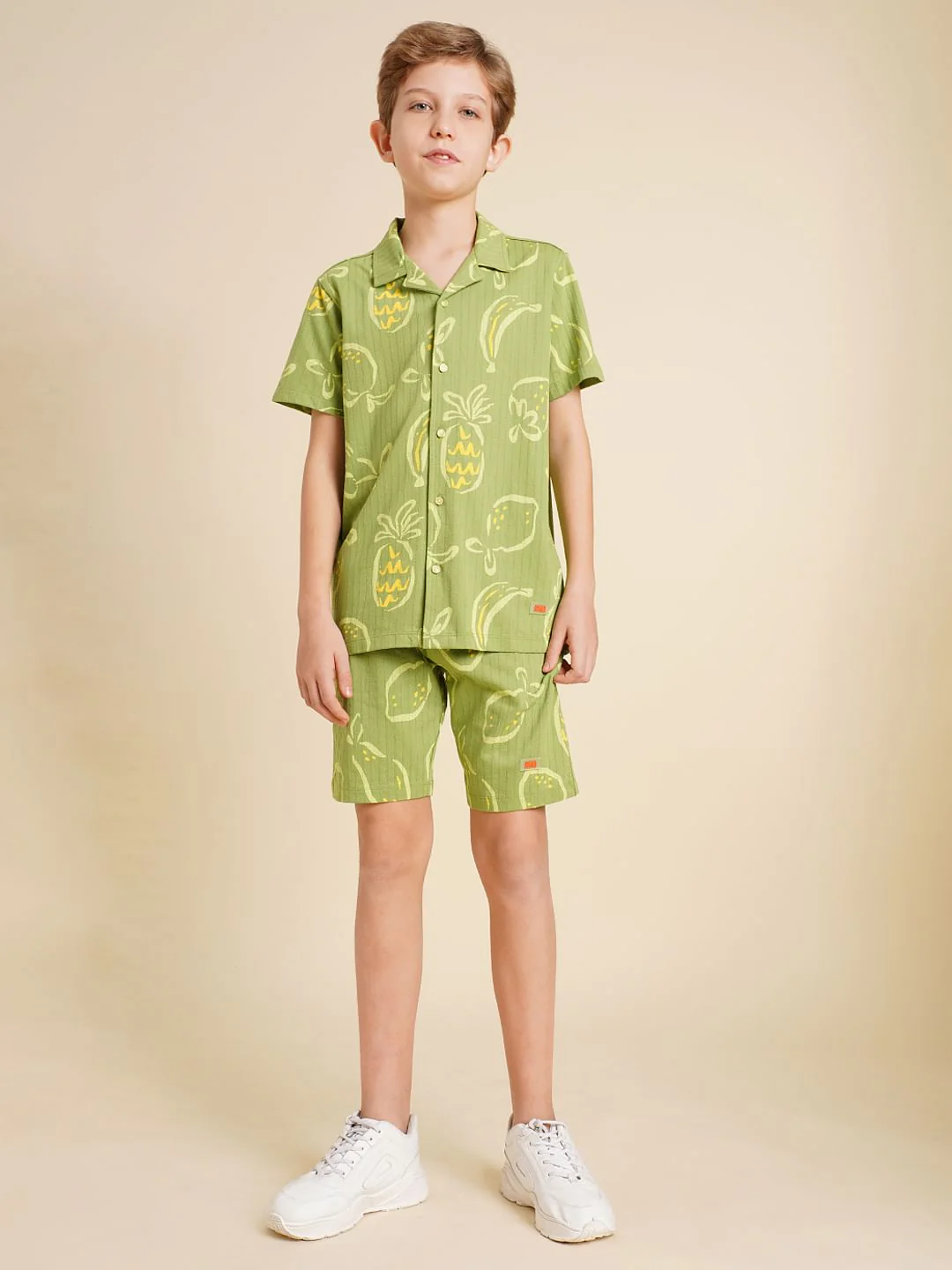 Boys Green Printed Dobby Knit Shorts - Image 5