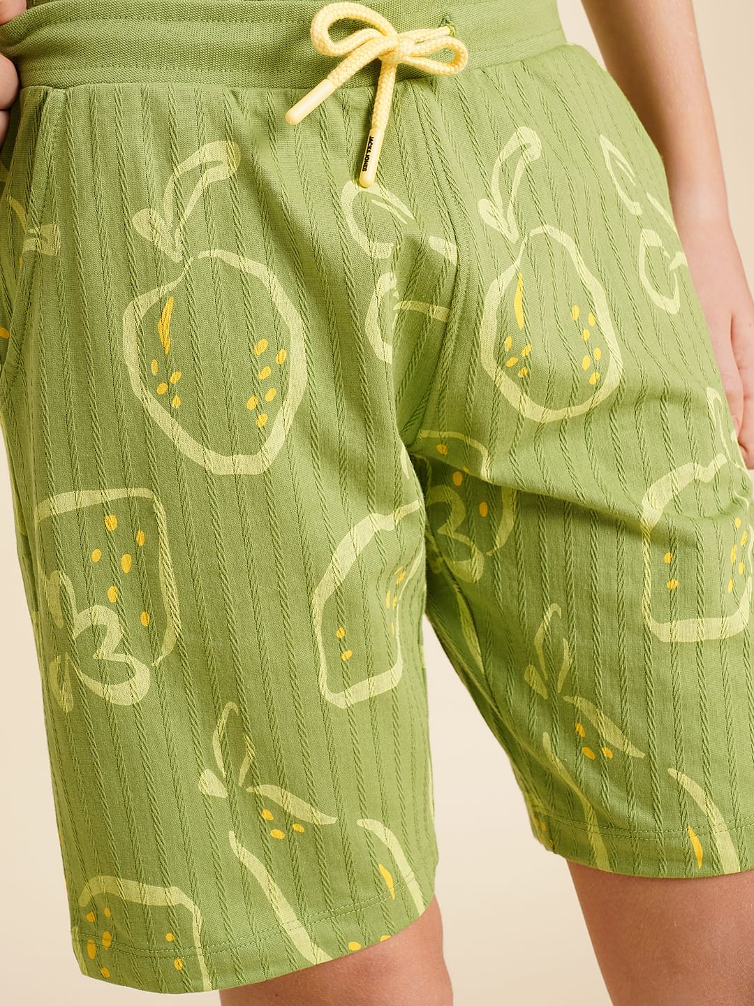 Boys Green Printed Dobby Knit Shorts - Image 6