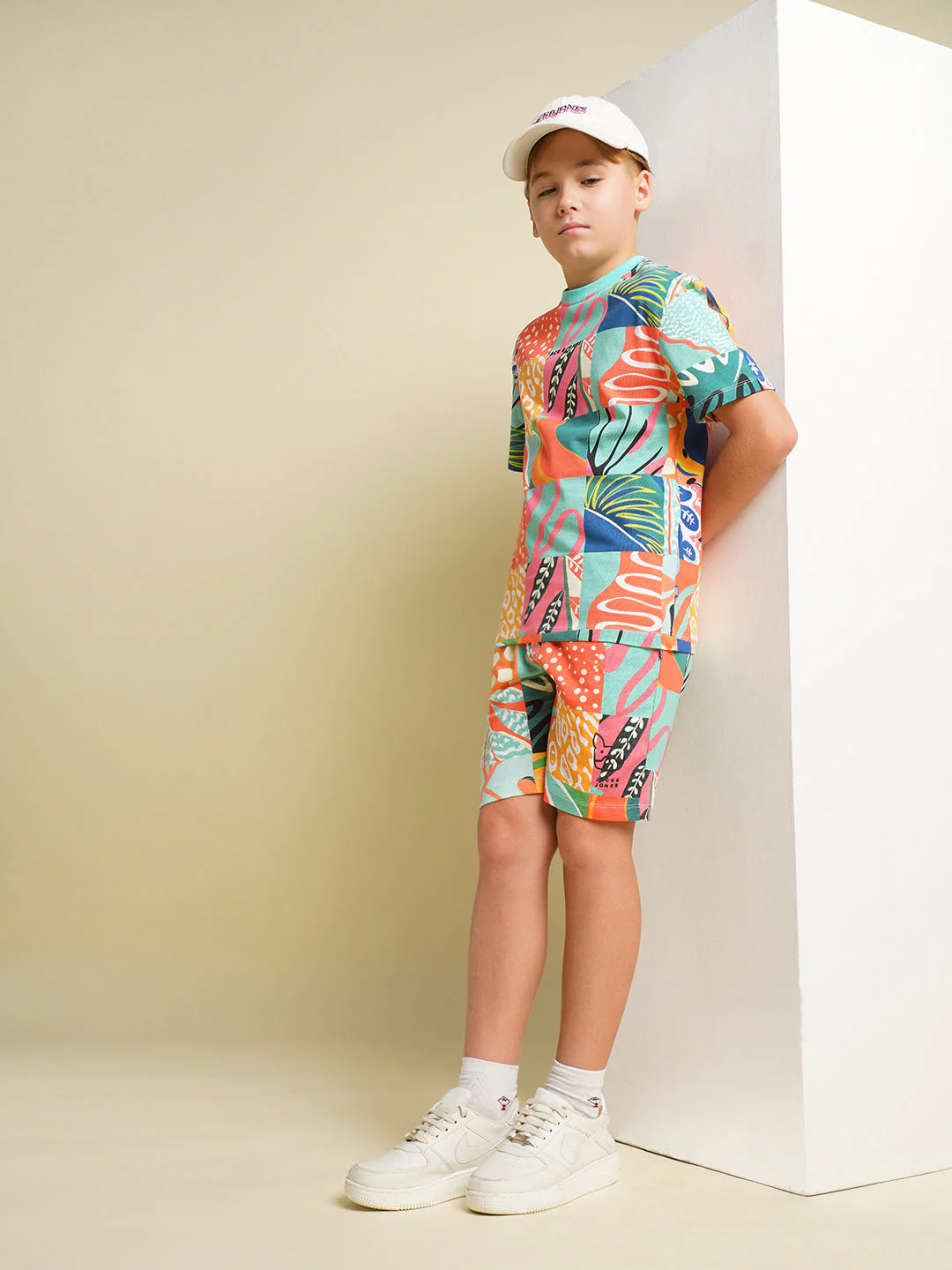 Boys Orange Printed Co-ord Set Shorts