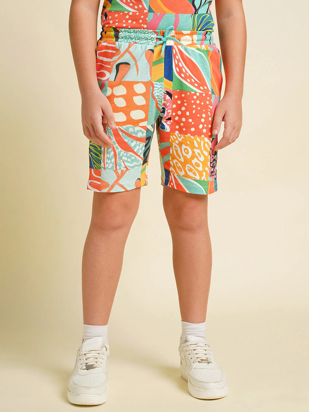 Boys Orange Printed Co-ord Set Shorts - Image 2