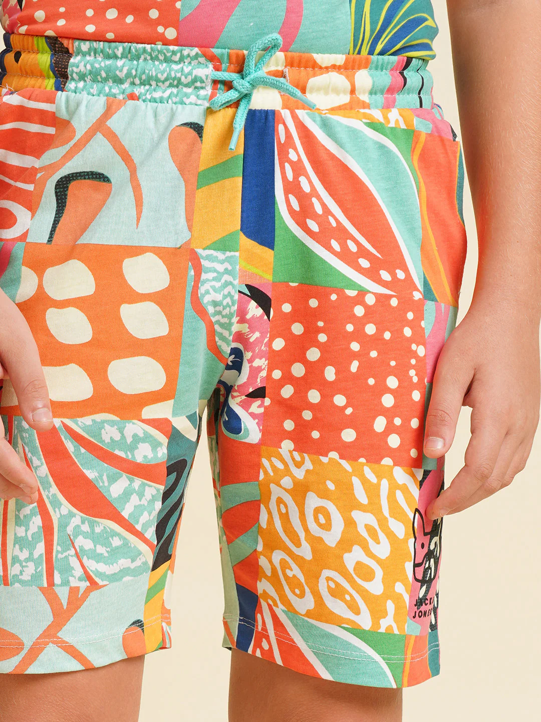 Boys Orange Printed Co-ord Set Shorts - Image 6