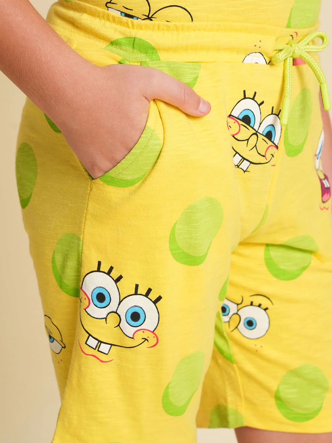 Boys Yellow SpongeBob Print Co-ord Set Shorts - Image 6