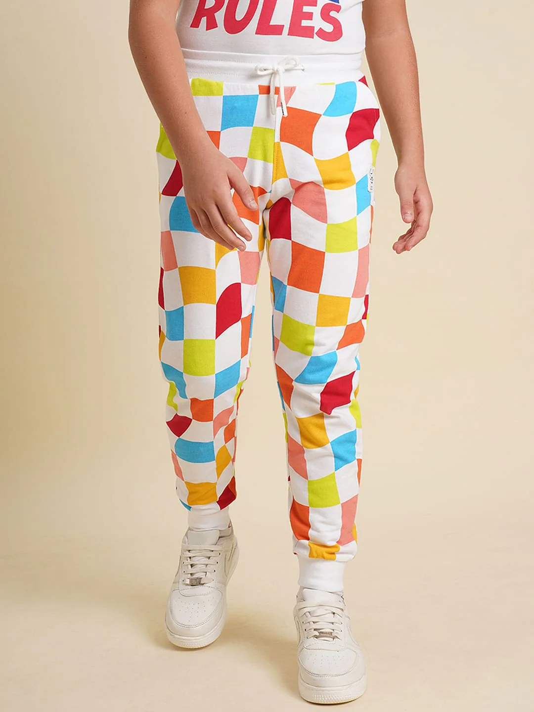 Boys White Check Sweatpants - Image 2