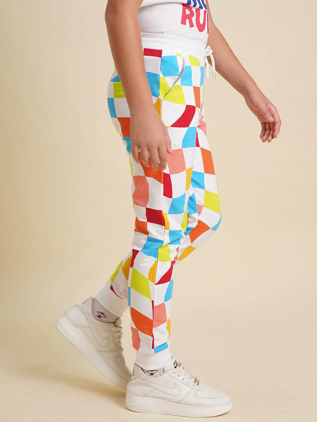 Boys White Check Sweatpants - Image 3