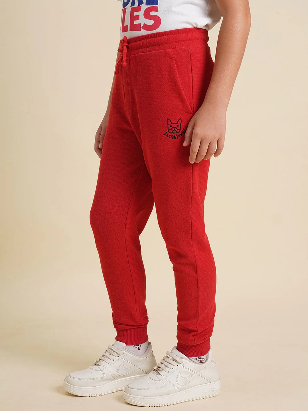 Boys Red Textured Cotton Sweatpants - Image 3