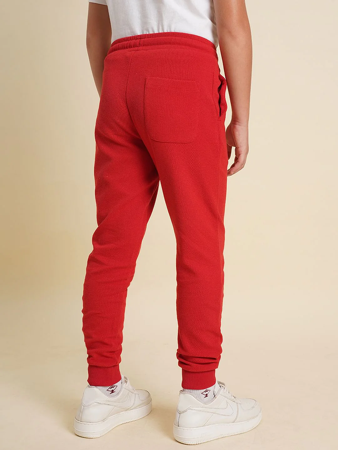 Boys Red Textured Cotton Sweatpants - Image 4