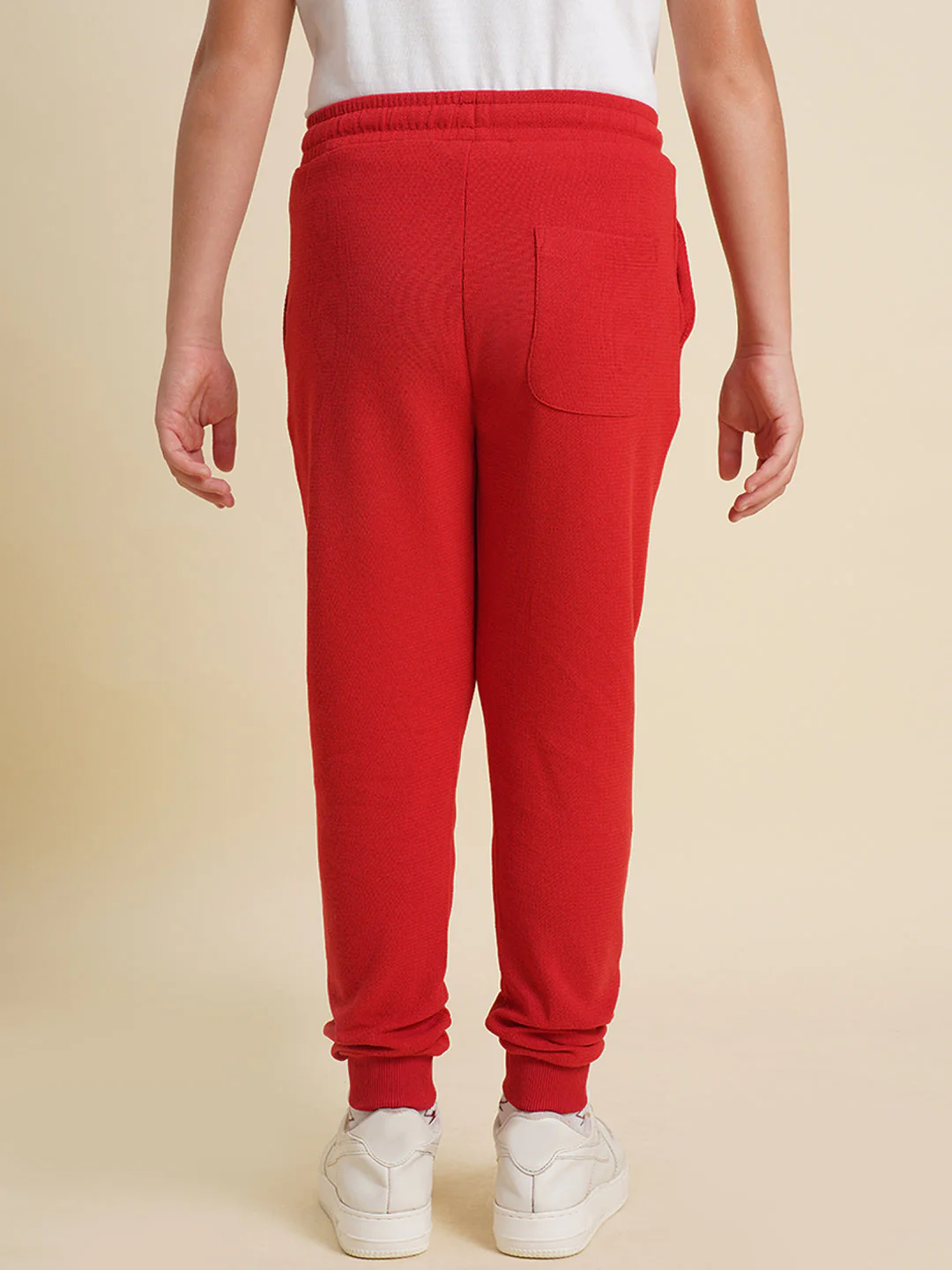 Boys Red Textured Cotton Sweatpants - Image 9