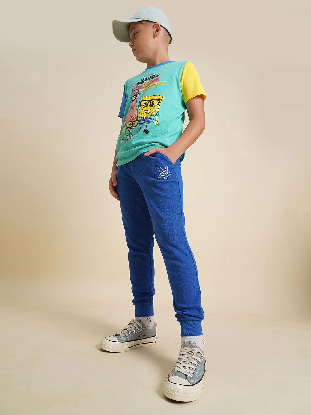Boys Blue Textured Cotton Sweatpants