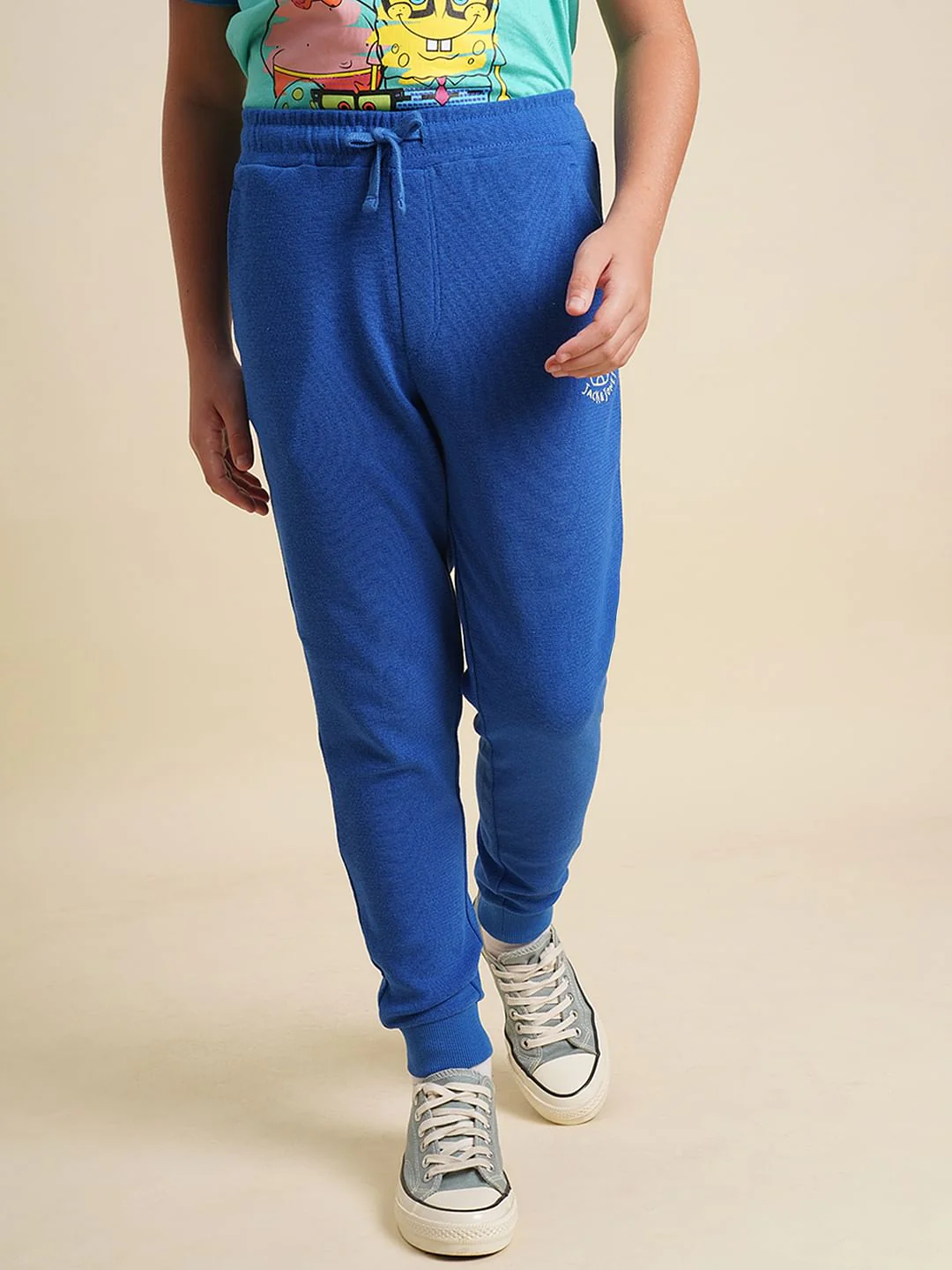 Boys Blue Textured Cotton Sweatpants - Image 2