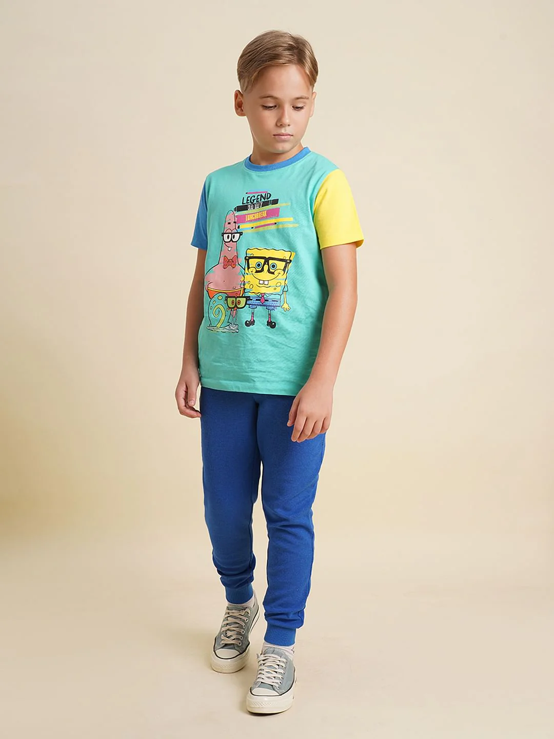 Boys Blue Textured Cotton Sweatpants - Image 5