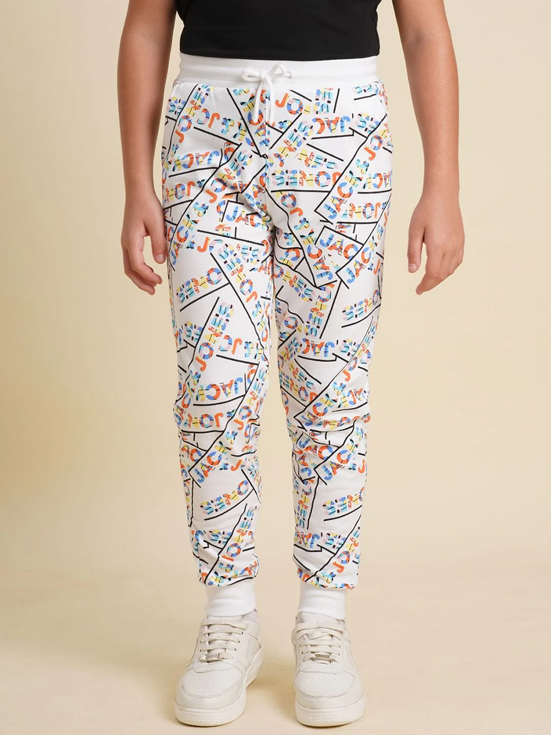 Boys White Printed Cotton Sweatpants - Image 2