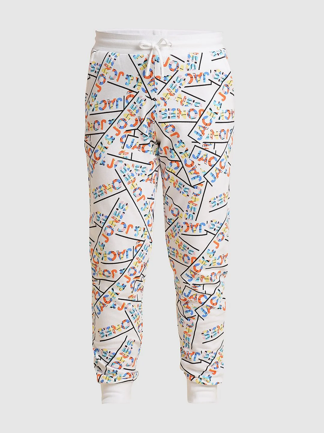 Boys White Printed Cotton Sweatpants - Image 7