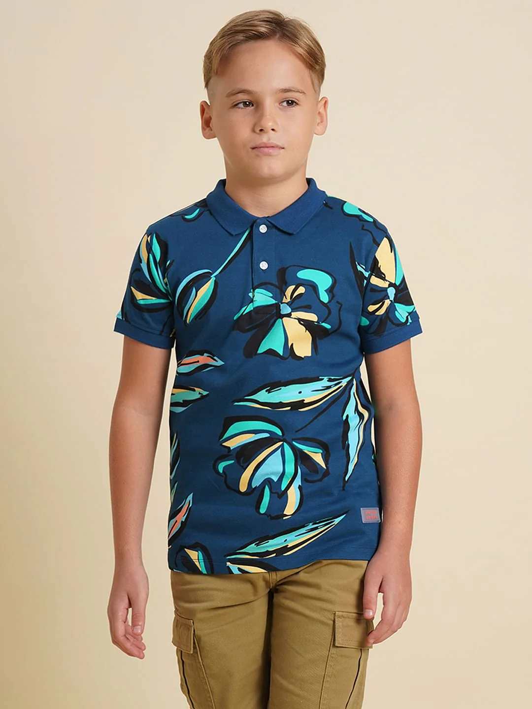 Boys Blue Printed Cotton Polo - Image 2