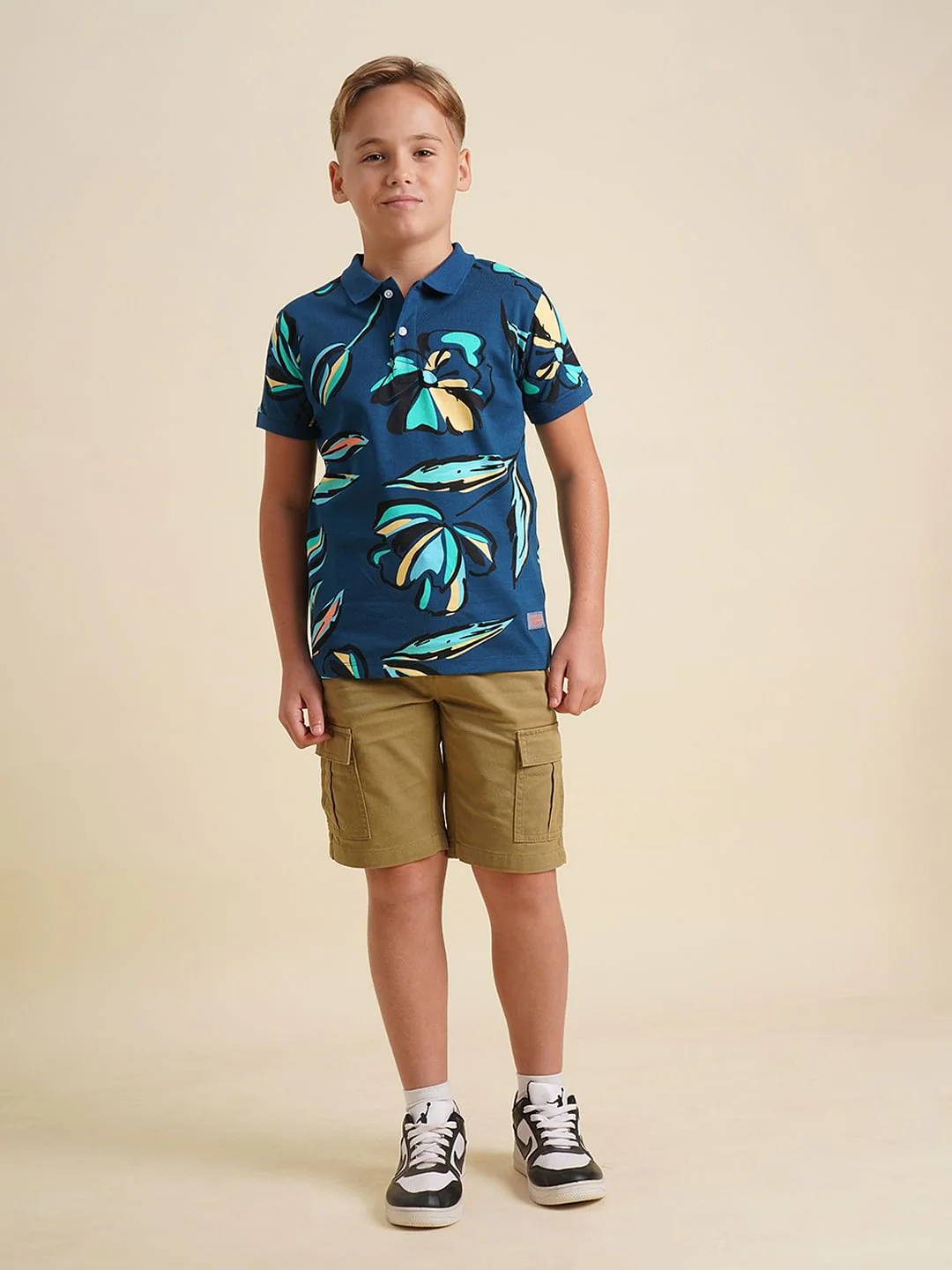 Boys Blue Printed Cotton Polo - Image 5