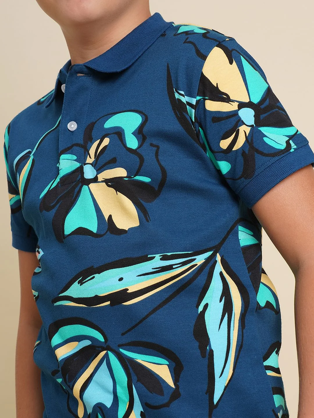 Boys Blue Printed Cotton Polo - Image 6