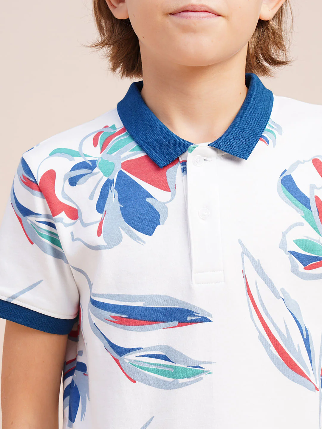 Boys White Printed Cotton Polo - Image 6