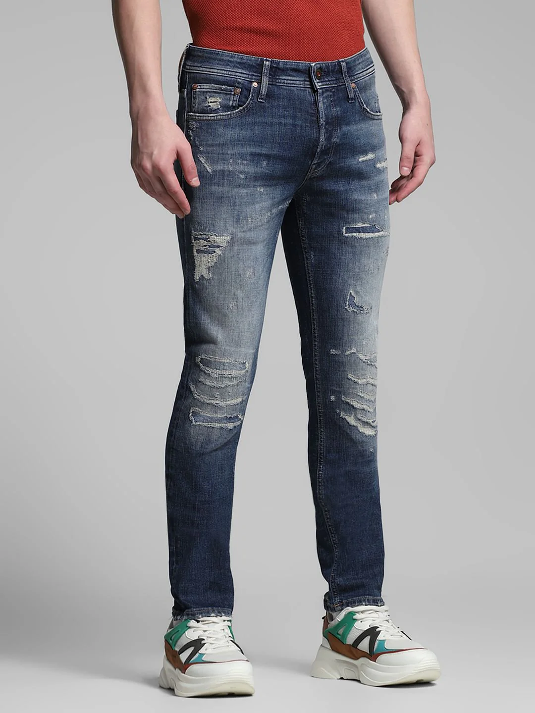 Blue Low Rise Distressed Glenn Slim Fit Jeans - Image 2