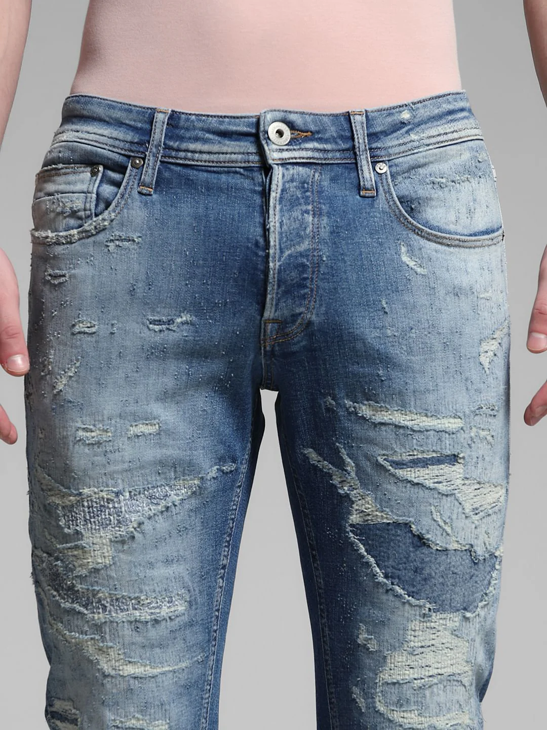 Blue Low Rise Distressed Glenn Slim Fit Jeans - Image 4