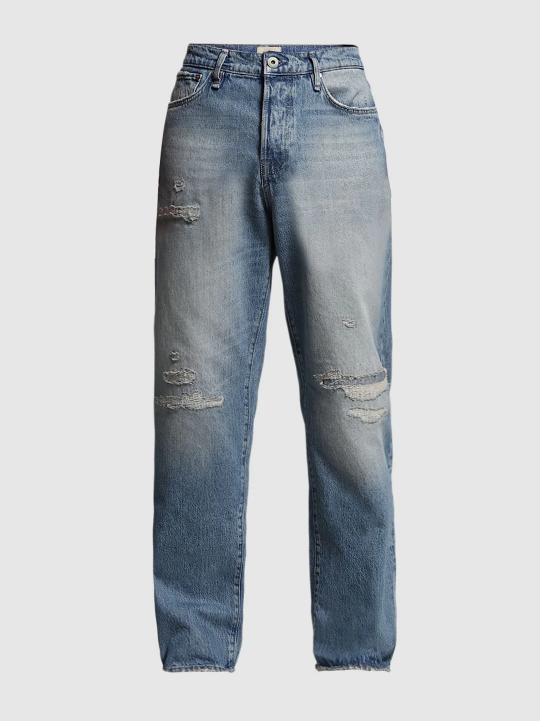 Light Blue High Rise Distressed Loose Fit Jeans - Image 7