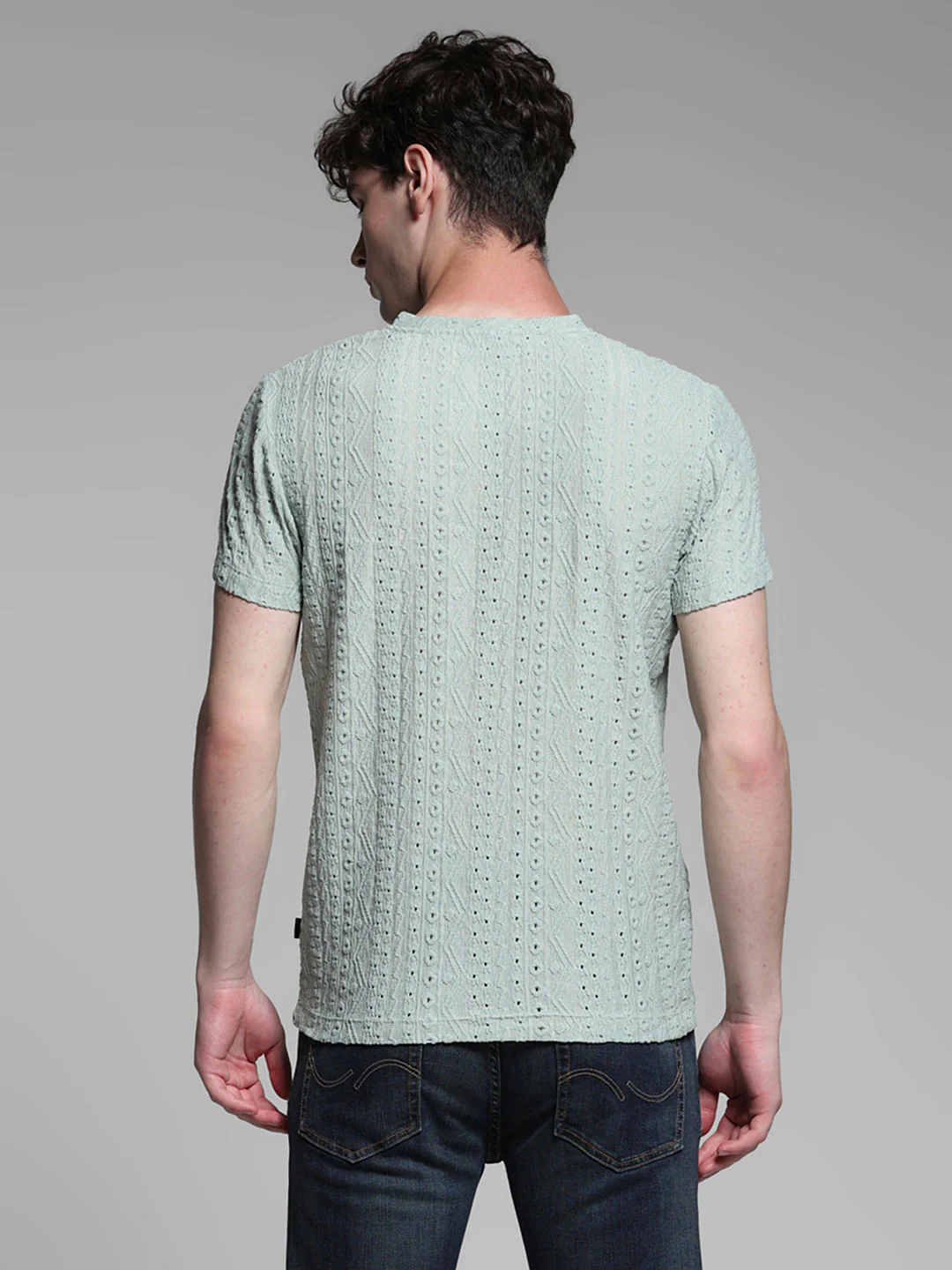 Green Jacquard Crew Neck T-shirt - Image 4