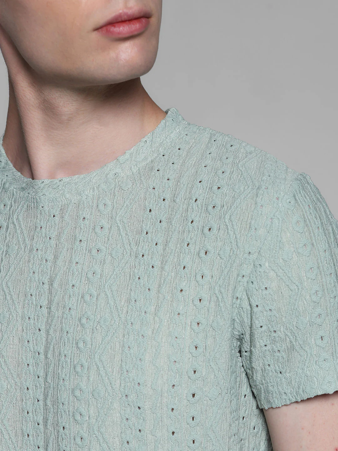 Green Jacquard Crew Neck T-shirt - Image 5