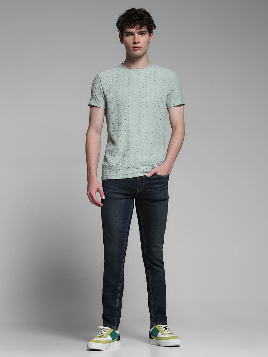 Green Jacquard Crew Neck T-shirt - Image 6