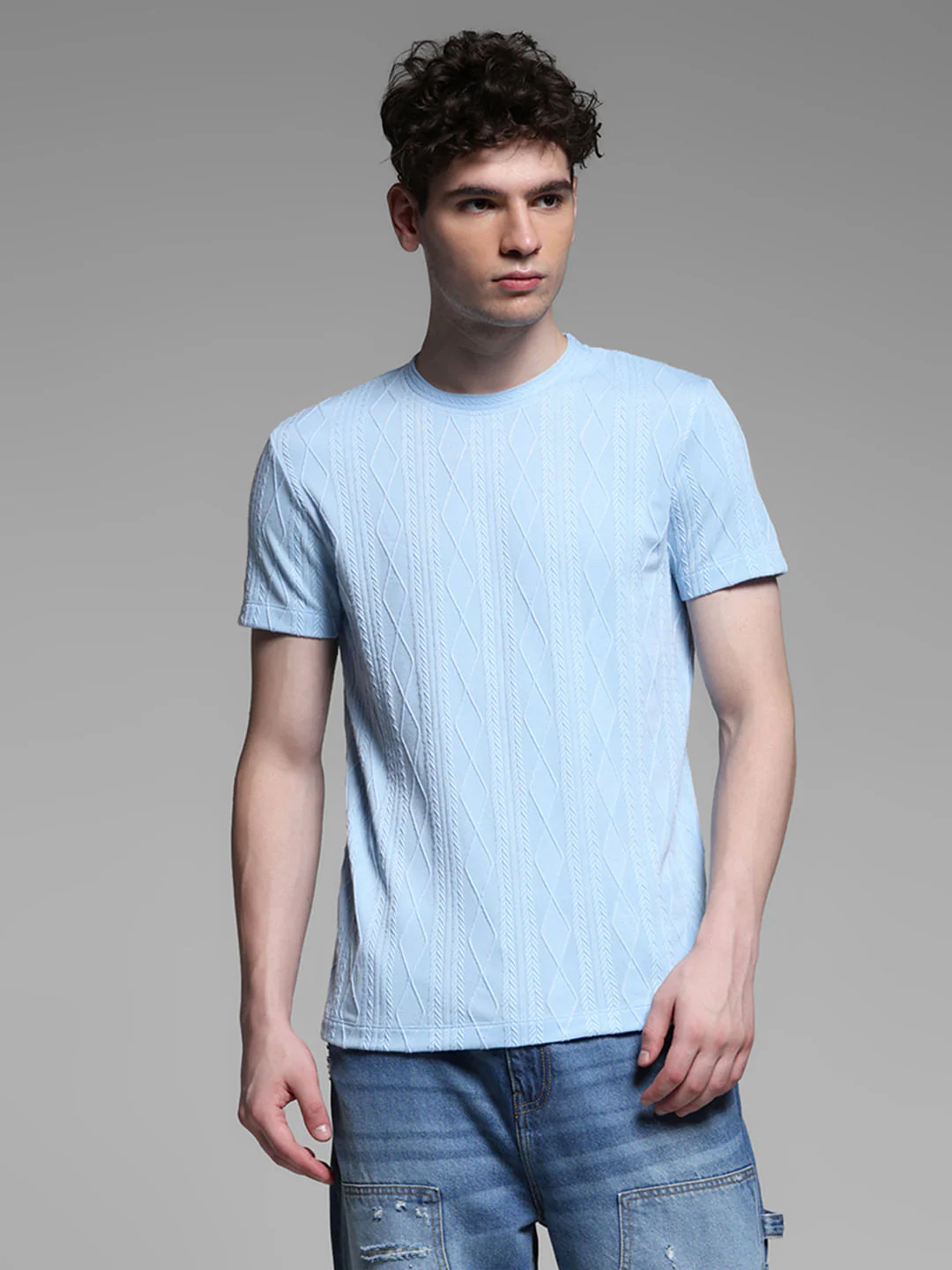 BLUE JACQAURD T-SHIRT - Image 2