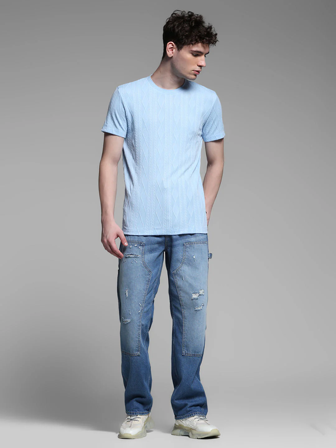 BLUE JACQAURD T-SHIRT - Image 6