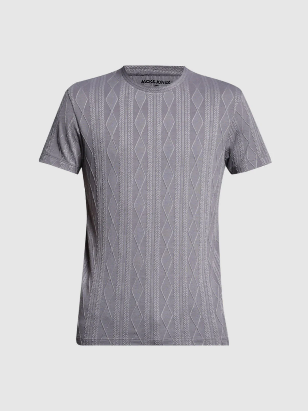 Grey Jacquard Crew Neck T-shirt - Image 7