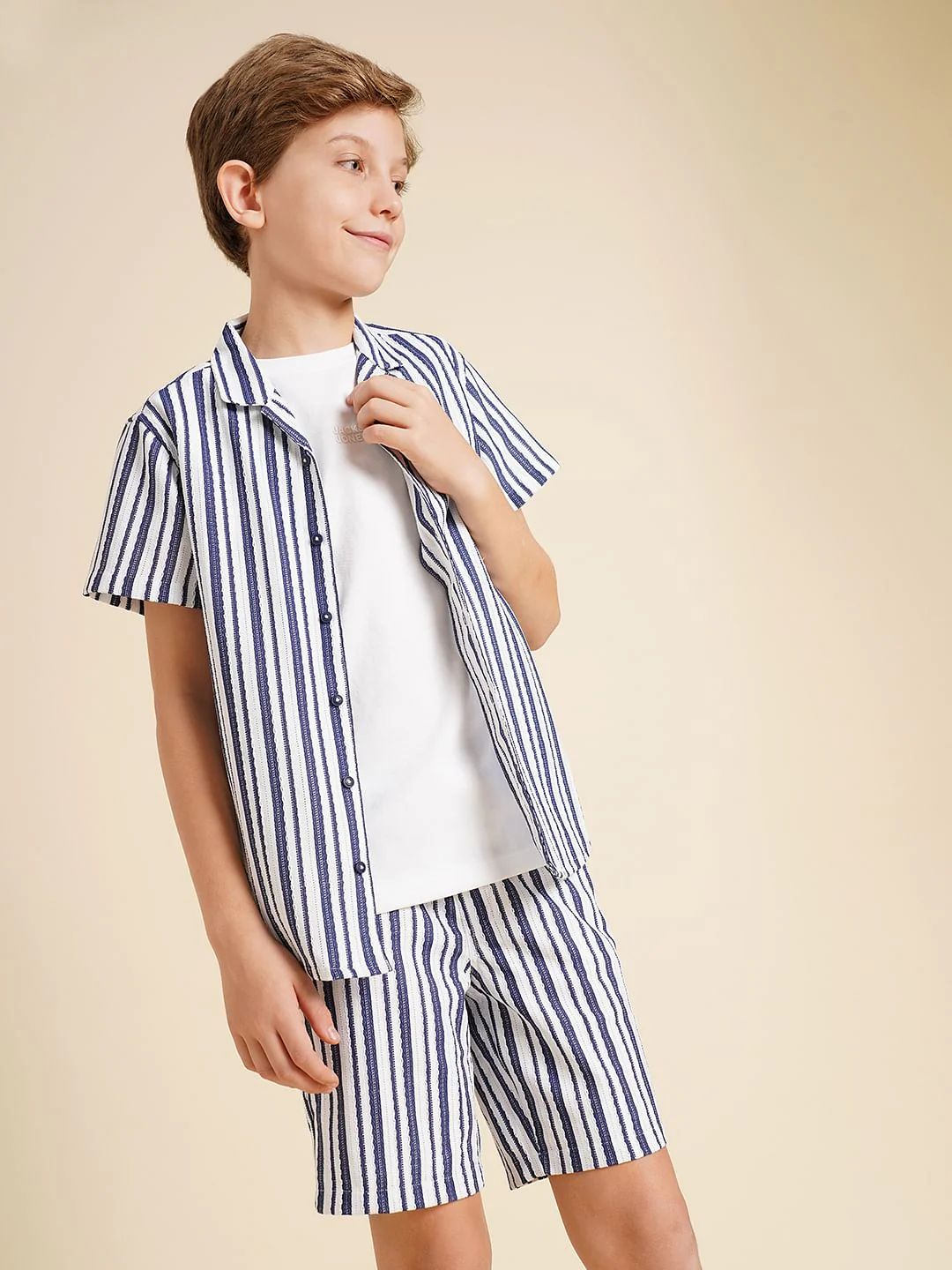 Boys Blue Yarn Dyed Striped Co-ord Set Shirt