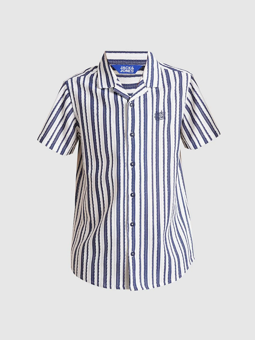 Boys Blue Yarn Dyed Striped Co-ord Set Shirt - Image 7