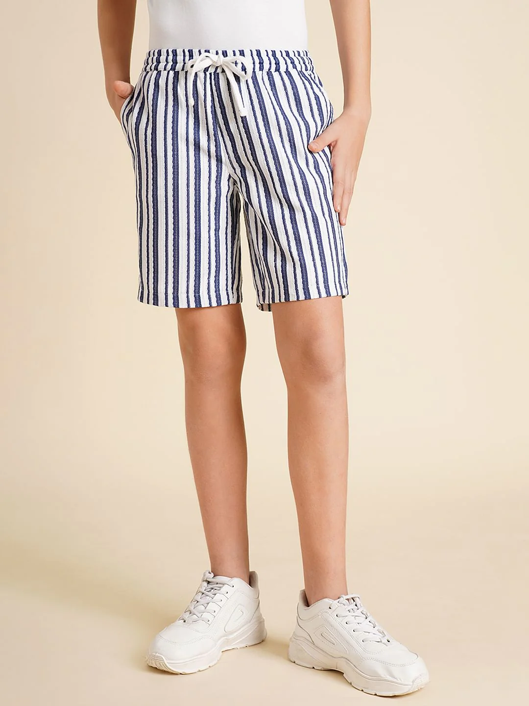 Boys Blue Yarn Dyed Striped Co-ord Set Shorts - Image 2