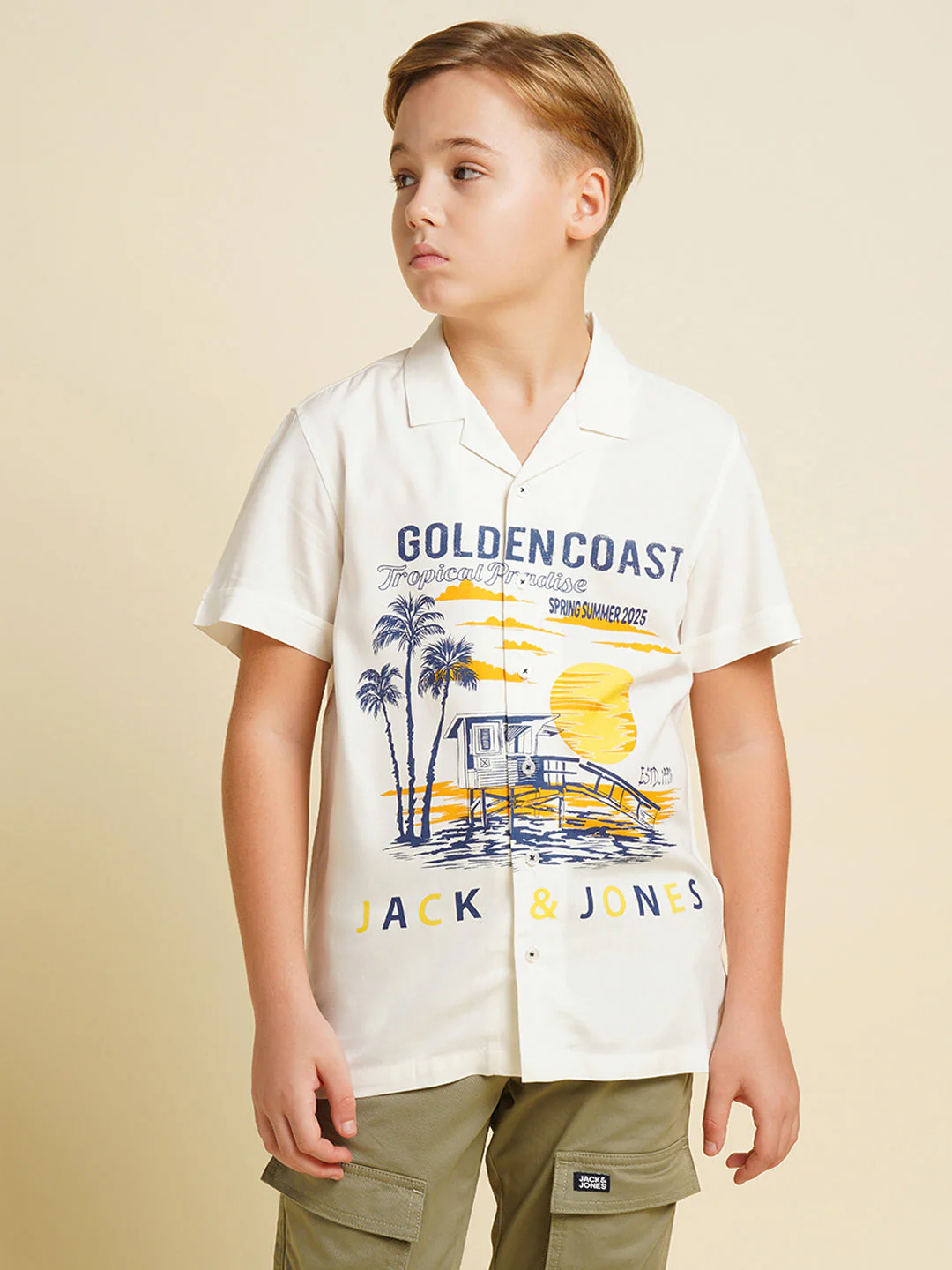 Boys White Printed Viscose Shirt - Image 2