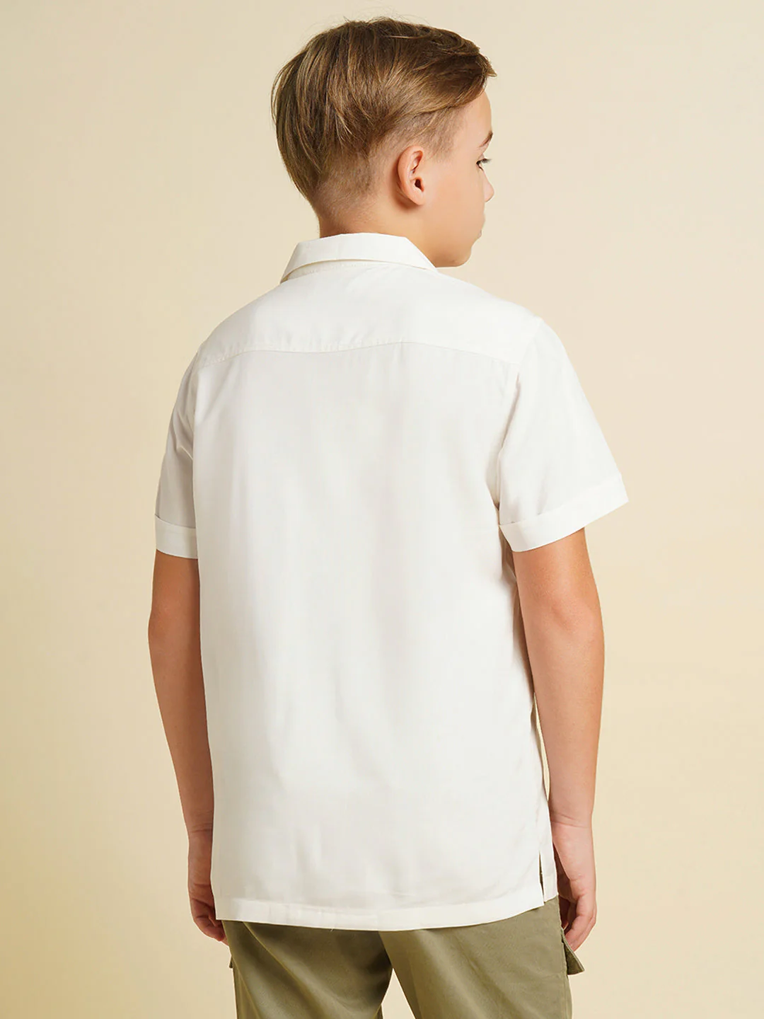 Boys White Printed Viscose Shirt - Image 4